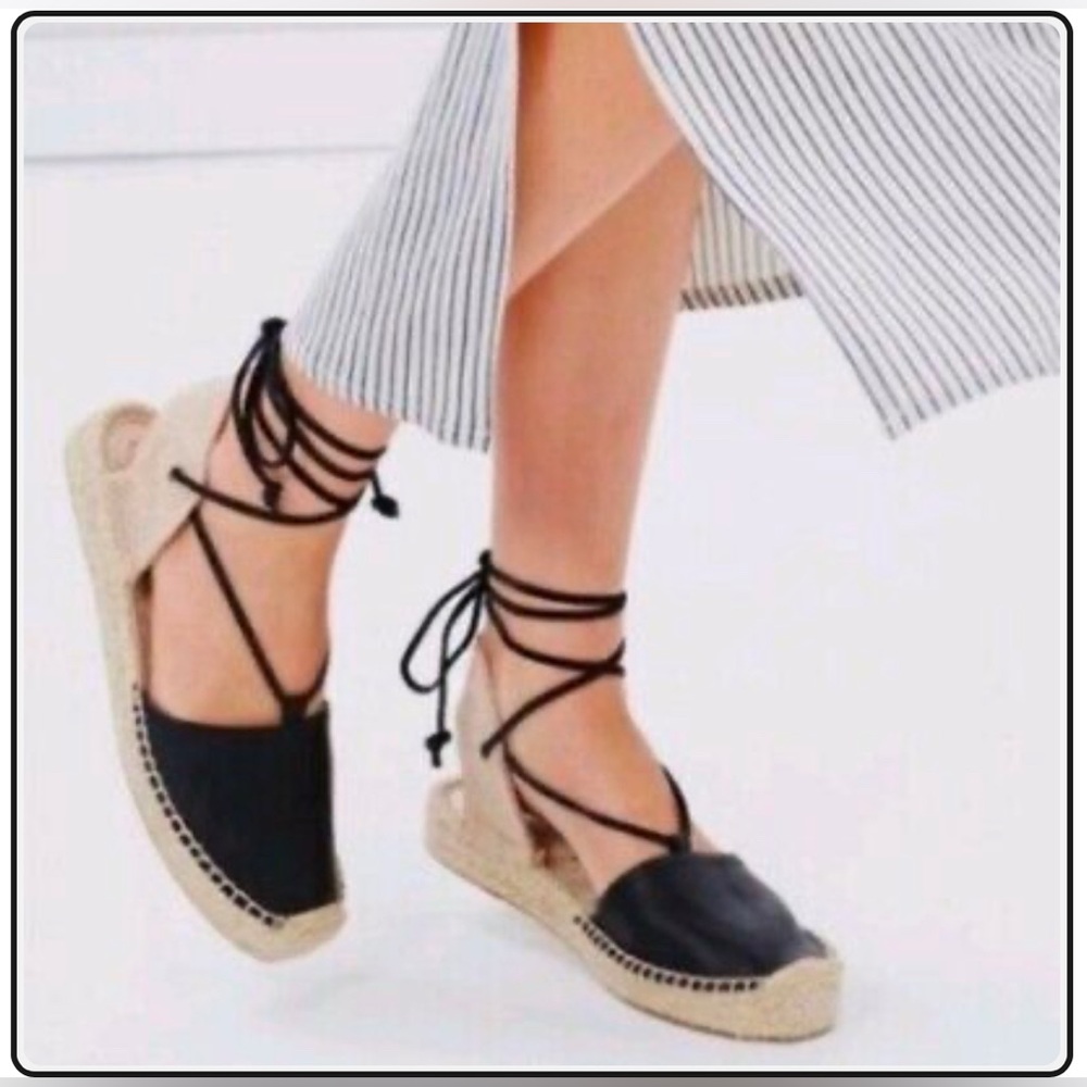 Soludos | Platform Leather Tie-Up/Gladiator Espadrille | Black